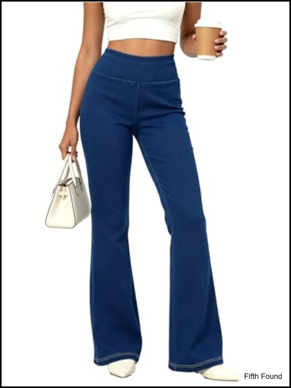 Women's Pull On Flare Jeans 4-Way Stretch Knit Denim High Rise Bell Bottom